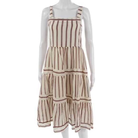 MNG Dresses & Skirts - MNG Girls Beige Cotton Striped Sundress Square Neck Sleeveless Size S